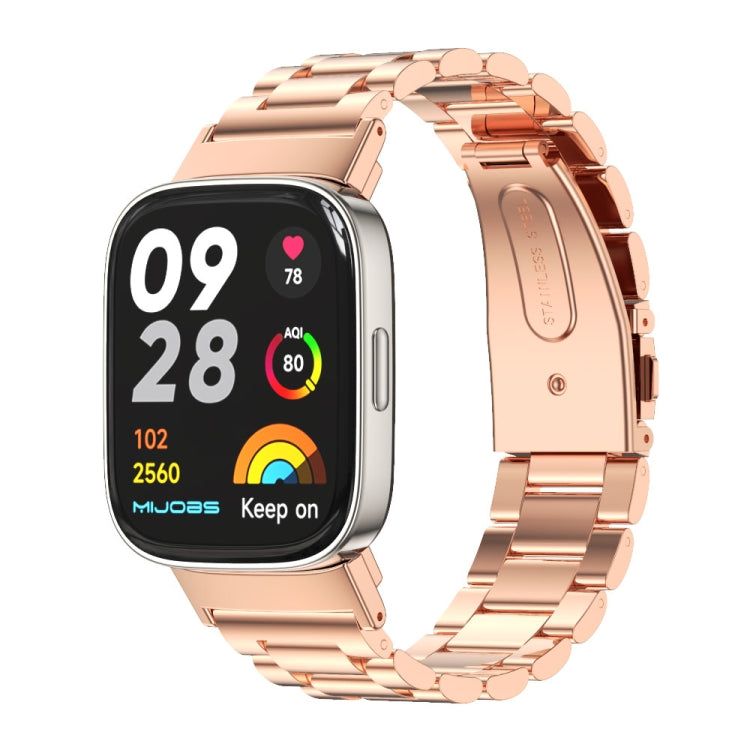 For Redmi Watch 3 Mijobs Three-Bead Metal Stainless Steel Watch Band(Rose Gold) - Watch Bands by MIJOBS | Online Shopping South Africa | PMC TechLife | Buy Now Pay Later Mobicred