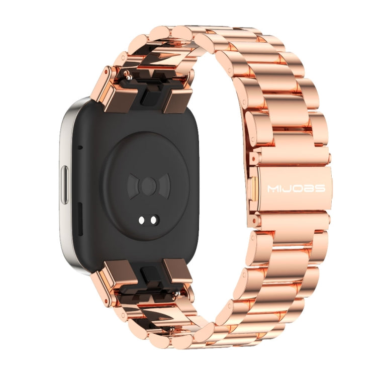For Redmi Watch 3 Mijobs Three-Bead Metal Stainless Steel Watch Band(Rose Gold) - Watch Bands by MIJOBS | Online Shopping South Africa | PMC TechLife | Buy Now Pay Later Mobicred