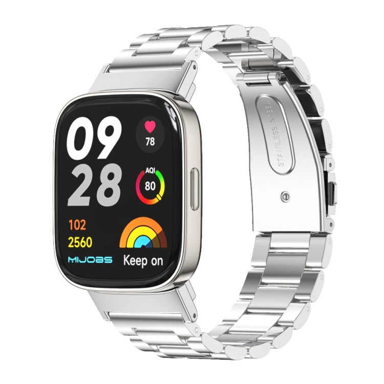 For Redmi Watch 3 Mijobs Three-Bead Metal Stainless Steel Watch Band(Silver) - Watch Bands by MIJOBS | Online Shopping South Africa | PMC TechLife | Buy Now Pay Later Mobicred