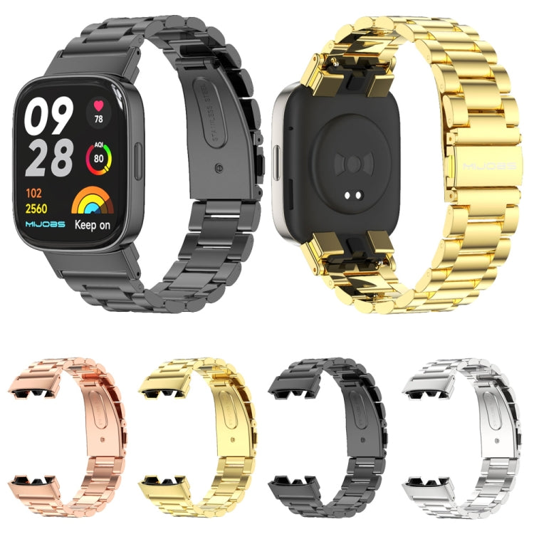 For Redmi Watch 3 Mijobs Three-Bead Metal Stainless Steel Watch Band(Rose Gold) - Watch Bands by MIJOBS | Online Shopping South Africa | PMC TechLife | Buy Now Pay Later Mobicred