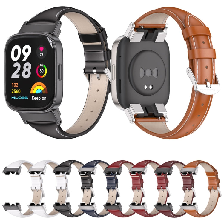 For Redmi Watch 3 Mijobs Genuine Leather Slim Watch Band(White Black) -  by MIJOBS | Online Shopping South Africa | PMC TechLife