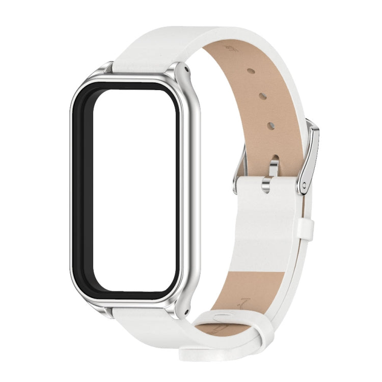 For Xiaomi Smart Band 8 Active / Redmi Band 2 Mijobs Metal Shell Microfiber PU Leather Watch Band(White Silver) - free shipping - PMC TechLife - Order now!