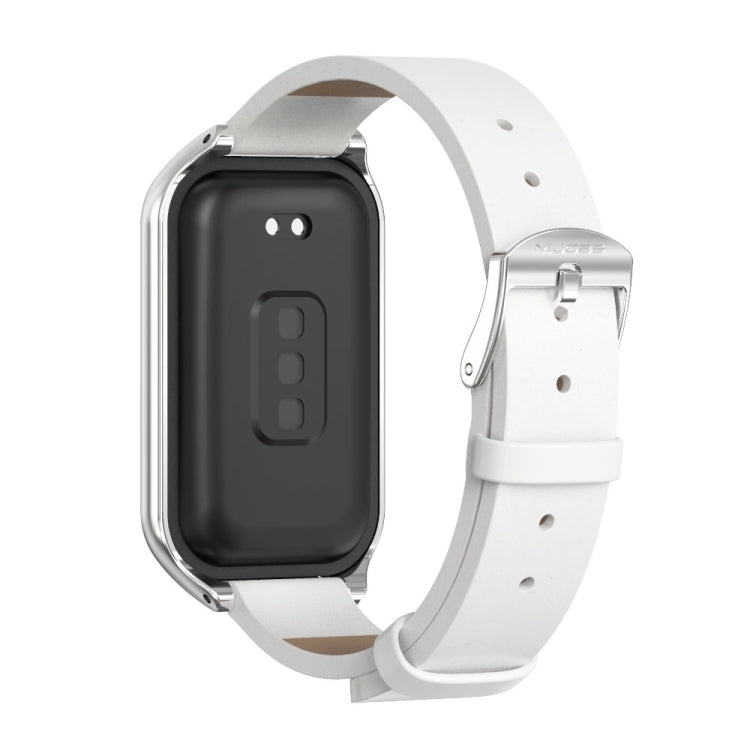 For Xiaomi Smart Band 8 Active / Redmi Band 2 Mijobs Metal Shell Microfiber PU Leather Watch Band(White Silver) - free shipping - PMC TechLife - Order now!