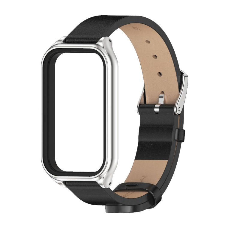 For Xiaomi Smart Band 8 Active / Redmi Band 2 Mijobs Metal Shell Microfiber PU Leather Watch Band(Black Silver) - Watch Bands by MIJOBS | Online Shopping South Africa | PMC TechLife | Buy Now Pay Later Mobicred
