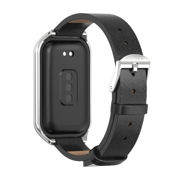 For Xiaomi Smart Band 8 Active / Redmi Band 2 Mijobs Metal Shell Microfiber PU Leather Watch Band(Black Silver) - Watch Bands by MIJOBS | Online Shopping South Africa | PMC TechLife | Buy Now Pay Later Mobicred