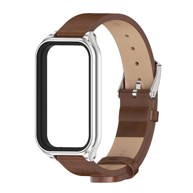 For Xiaomi Smart Band 8 Active / Redmi Band 2 Mijobs Metal Shell Microfiber PU Leather Watch Band(Brown Silver) - free shipping - PMC TechLife - Order now!