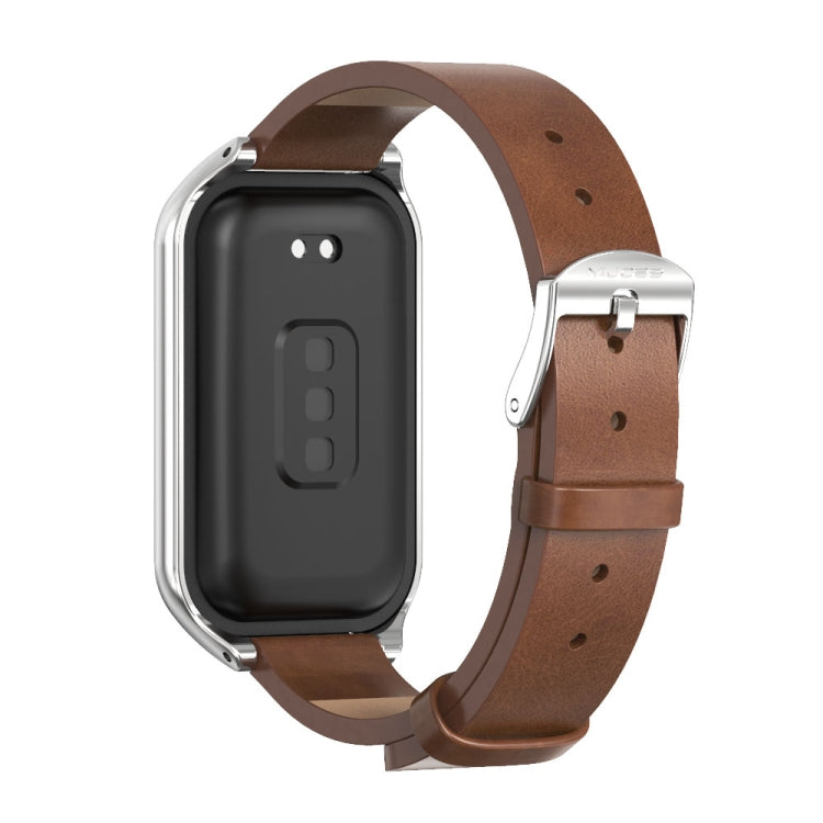 For Xiaomi Smart Band 8 Active / Redmi Band 2 Mijobs Metal Shell Microfiber PU Leather Watch Band(Brown Silver) - free shipping - PMC TechLife - Order now!