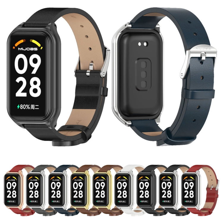 For Xiaomi Smart Band 8 Active / Redmi Band 2 Mijobs Metal Shell Microfiber PU Leather Watch Band(Red Silver) - Watch Bands by MIJOBS | Online Shopping South Africa | PMC TechLife | Buy Now Pay Later Mobicred