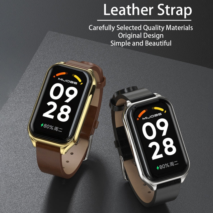 For Xiaomi Smart Band 8 Active / Redmi Band 2 Mijobs Metal Shell Microfiber PU Leather Watch Band(Grey Silver) - Watch Bands by MIJOBS | Online Shopping South Africa | PMC TechLife | Buy Now Pay Later Mobicred