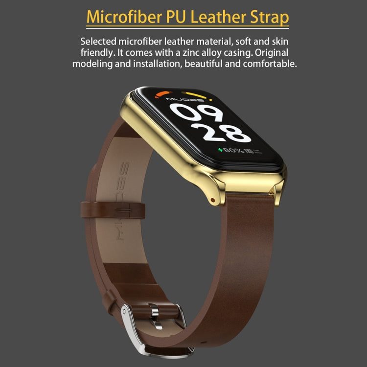 For Xiaomi Smart Band 8 Active / Redmi Band 2 Mijobs Metal Shell Microfiber PU Leather Watch Band(Brown Silver) - free shipping - PMC TechLife - Order now!