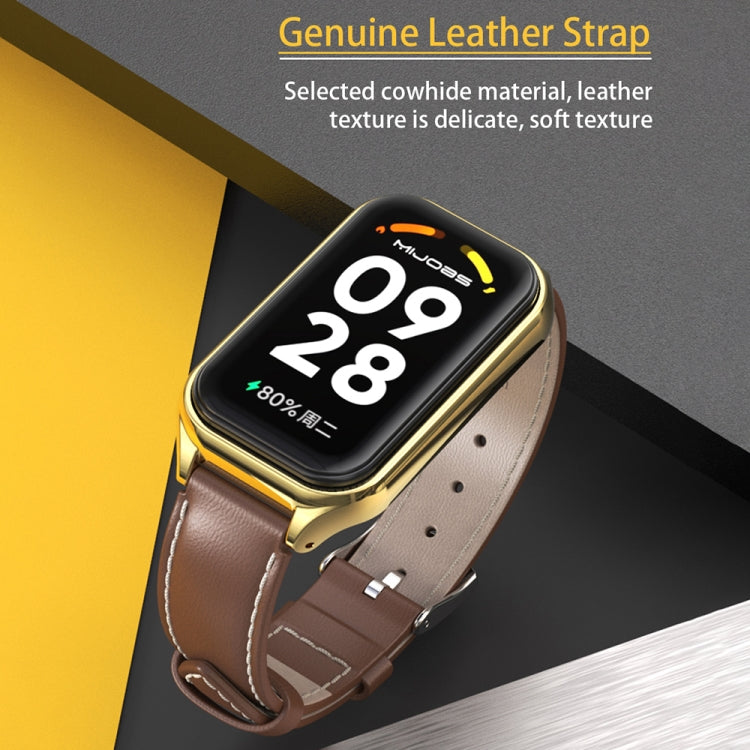 For Xiaomi Smart Band 8 Active / Redmi Band 2 Mijobs Metal Shell Microfiber PU Leather Watch Band(Brown Gold) - Watch Bands by MIJOBS | Online Shopping South Africa | PMC TechLife | Buy Now Pay Later Mobicred