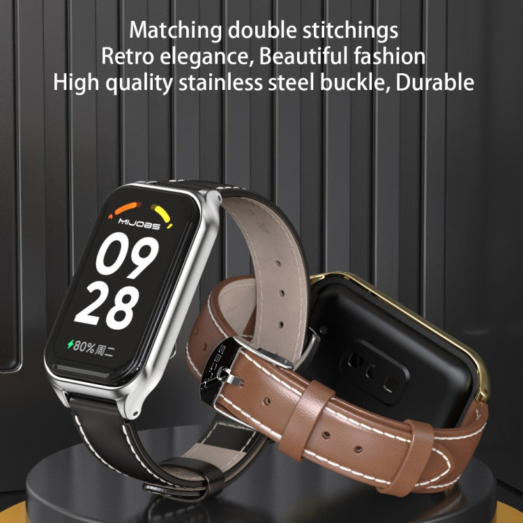 For Xiaomi Smart Band 8 Active / Redmi Band 2 Mijobs Metal Shell Microfiber PU Leather Watch Band(Black Silver) - Watch Bands by MIJOBS | Online Shopping South Africa | PMC TechLife | Buy Now Pay Later Mobicred