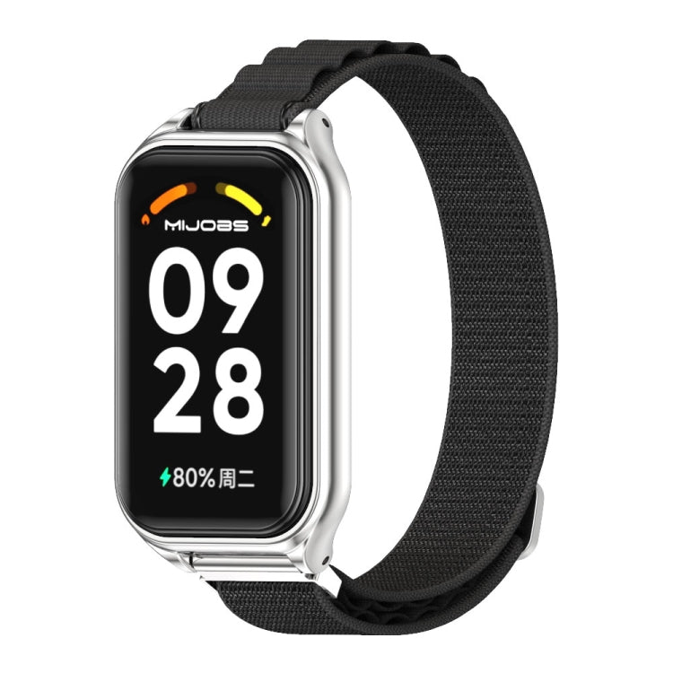 For Xiaomi Smart Band 8 Active / Redmi Band 2 Mijobs Metal Shell Nylon Breathable Watch Band(Black Silver) - free shipping - PMC TechLife - Order now!