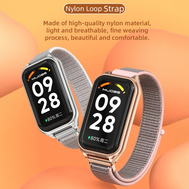 For Xiaomi Smart Band 8 Active / Redmi Band 2 Mijobs Metal Shell Nylon Breathable Watch Band(Pink Rose Gold) - free shipping - PMC TechLife - Order now!