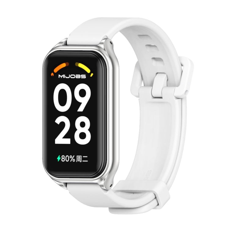 For Xiaomi Smart Band 8 Active / Redmi Band 2 Mijobs Metal Shell Silicone Watch Band(White Silver) - Watch Bands by MIJOBS | Online Shopping South Africa | PMC TechLife | Buy Now Pay Later Mobicred
