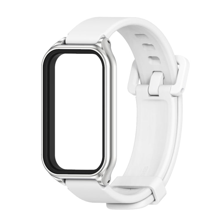 For Xiaomi Smart Band 8 Active / Redmi Band 2 Mijobs Metal Shell Silicone Watch Band(White Silver) - Watch Bands by MIJOBS | Online Shopping South Africa | PMC TechLife | Buy Now Pay Later Mobicred