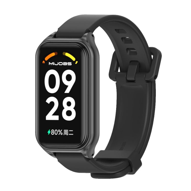 For Xiaomi Smart Band 8 Active / Redmi Band 2 Mijobs Metal Shell Silicone Watch Band(Black) - Watch Bands by MIJOBS | Online Shopping South Africa | PMC TechLife | Buy Now Pay Later Mobicred