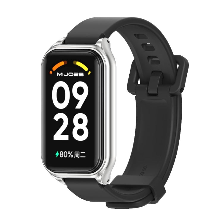 For Xiaomi Smart Band 8 Active / Redmi Band 2 Mijobs Metal Shell Silicone Watch Band(Black Silver) - Watch Bands by MIJOBS | Online Shopping South Africa | PMC TechLife | Buy Now Pay Later Mobicred