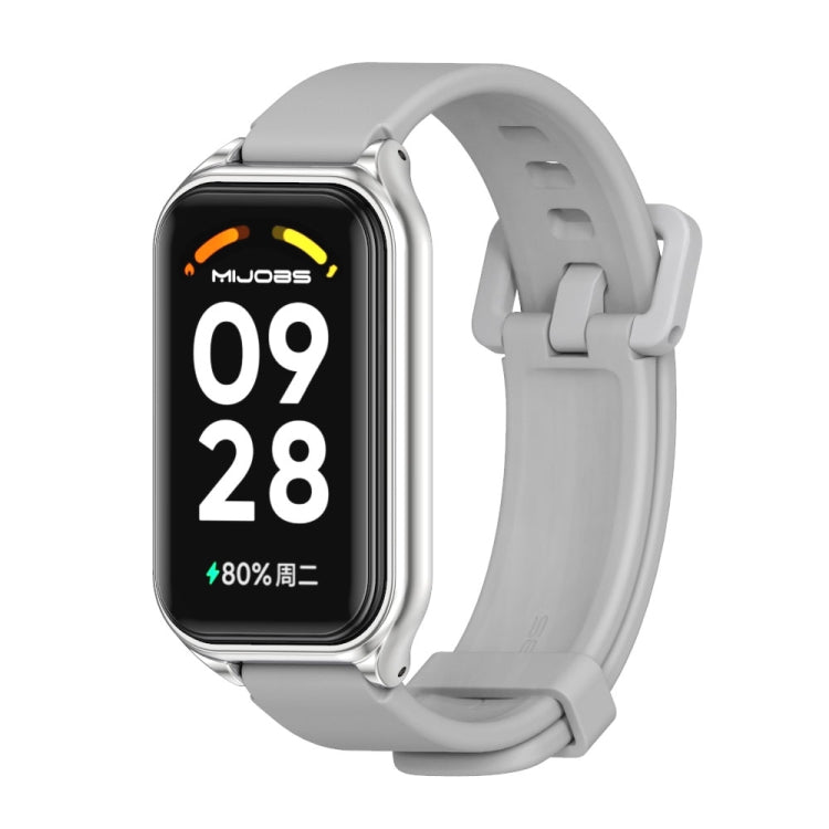 For Xiaomi Smart Band 8 Active / Redmi Band 2 Mijobs Metal Shell Silicone Watch Band(Grey Silver) - Watch Bands by MIJOBS | Online Shopping South Africa | PMC TechLife | Buy Now Pay Later Mobicred