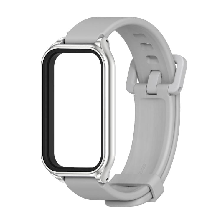 For Xiaomi Smart Band 8 Active / Redmi Band 2 Mijobs Metal Shell Silicone Watch Band(Grey Silver) - Watch Bands by MIJOBS | Online Shopping South Africa | PMC TechLife | Buy Now Pay Later Mobicred