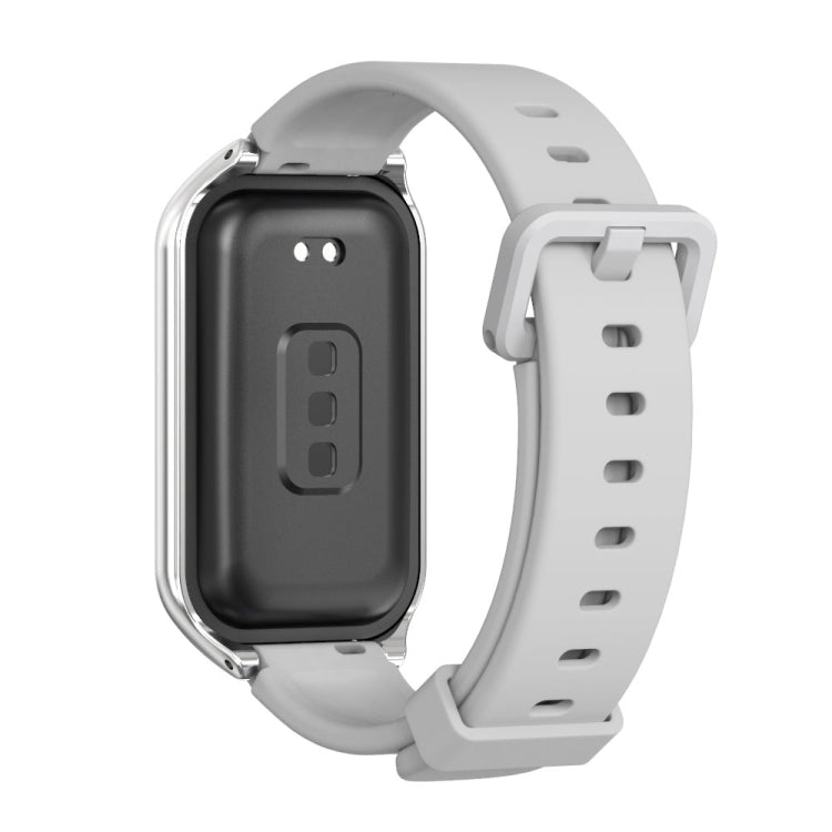 For Xiaomi Smart Band 8 Active / Redmi Band 2 Mijobs Metal Shell Silicone Watch Band(Grey Silver) - Watch Bands by MIJOBS | Online Shopping South Africa | PMC TechLife | Buy Now Pay Later Mobicred