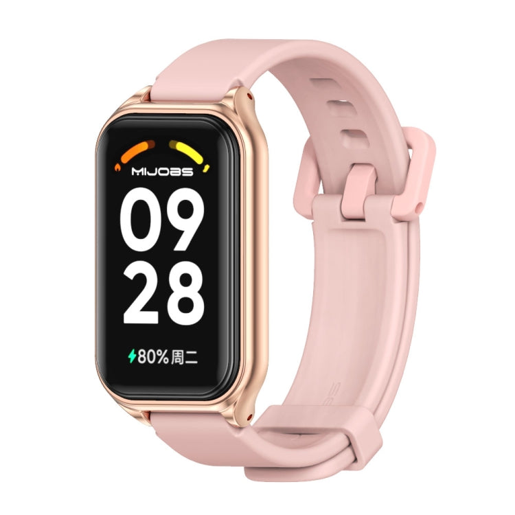 For Xiaomi Smart Band 8 Active / Redmi Band 2 Mijobs Metal Shell Silicone Watch Band(Pink Rose Gold) - Watch Bands by MIJOBS | Online Shopping South Africa | PMC TechLife | Buy Now Pay Later Mobicred