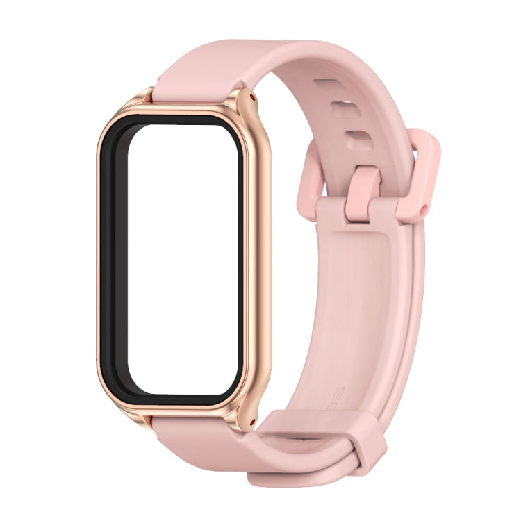 For Xiaomi Smart Band 8 Active / Redmi Band 2 Mijobs Metal Shell Silicone Watch Band(Pink Rose Gold) - Watch Bands by MIJOBS | Online Shopping South Africa | PMC TechLife | Buy Now Pay Later Mobicred