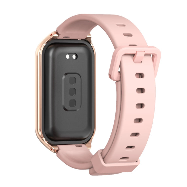 For Xiaomi Smart Band 8 Active / Redmi Band 2 Mijobs Metal Shell Silicone Watch Band(Pink Rose Gold) - Watch Bands by MIJOBS | Online Shopping South Africa | PMC TechLife | Buy Now Pay Later Mobicred