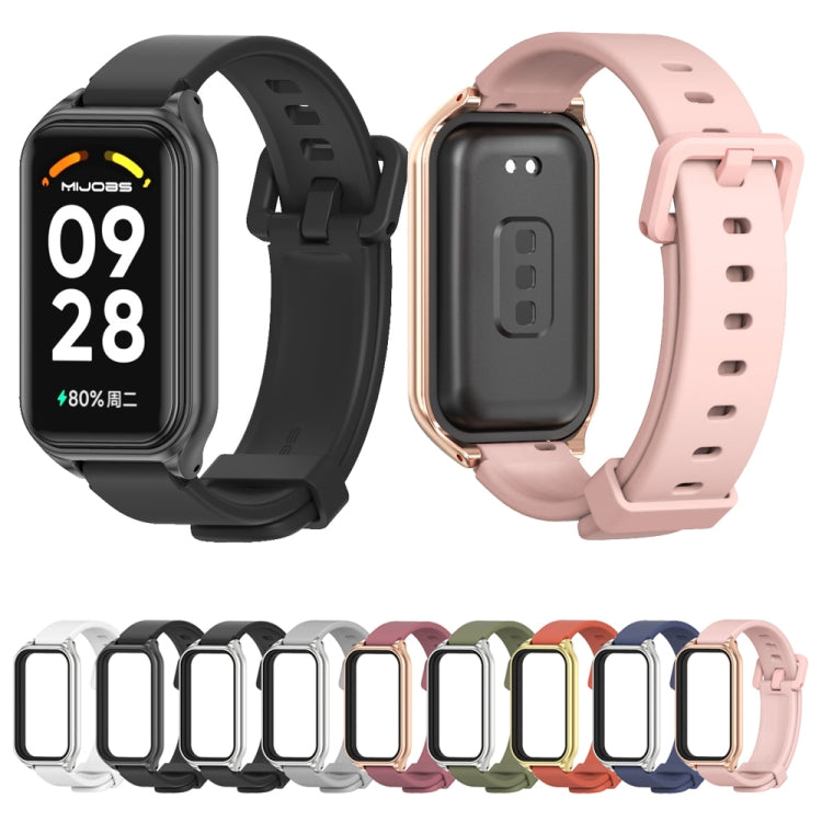 For Xiaomi Smart Band 8 Active / Redmi Band 2 Mijobs Metal Shell Silicone Watch Band(Army Green Silver) - free shipping - PMC TechLife - Order now!
