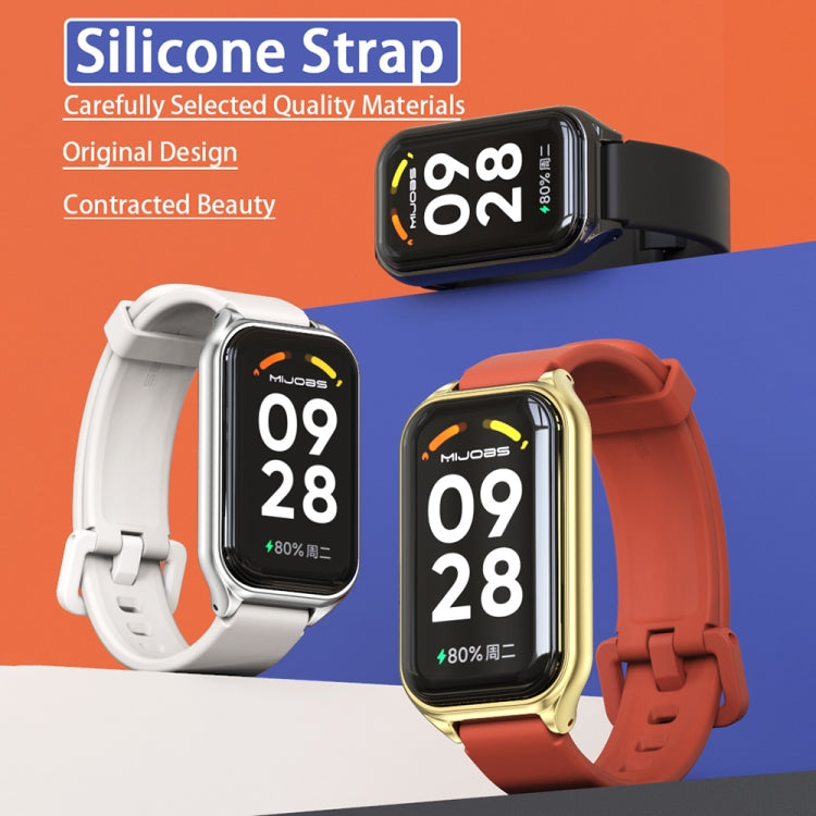 For Xiaomi Smart Band 8 Active / Redmi Band 2 Mijobs Metal Shell Silicone Watch Band(Army Green Silver) - free shipping - PMC TechLife - Order now!