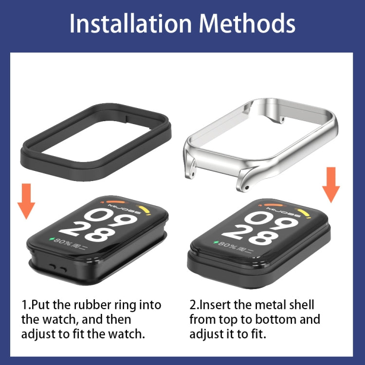 For Xiaomi Smart Band 8 Active / Redmi Band 2 Mijobs Metal Shell Silicone Watch Band(Grey Silver) - Watch Bands by MIJOBS | Online Shopping South Africa | PMC TechLife | Buy Now Pay Later Mobicred