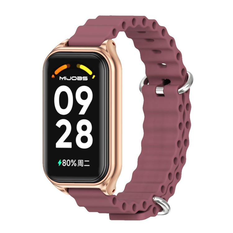 For Xiaomi Smart Band 8 Active / Redmi Band 2 Mijobs Metal Shell Ocean Silicone Watch Band(Wine Red Rose Gold) - Watch Bands by MIJOBS | Online Shopping South Africa | PMC TechLife | Buy Now Pay Later Mobicred