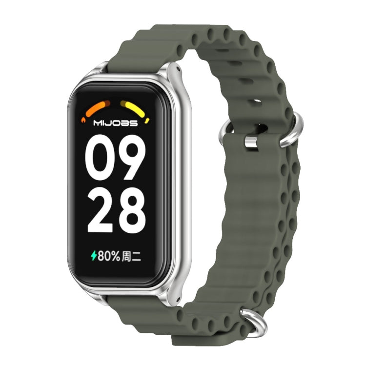 For Xiaomi Smart Band 8 Active / Redmi Band 2 Mijobs Metal Shell Ocean Silicone Watch Band(khaki Green Silver) - Watch Bands by MIJOBS | Online Shopping South Africa | PMC TechLife | Buy Now Pay Later Mobicred