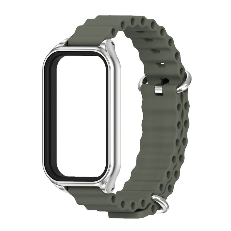 For Xiaomi Smart Band 8 Active / Redmi Band 2 Mijobs Metal Shell Ocean Silicone Watch Band(khaki Green Silver) - Watch Bands by MIJOBS | Online Shopping South Africa | PMC TechLife | Buy Now Pay Later Mobicred