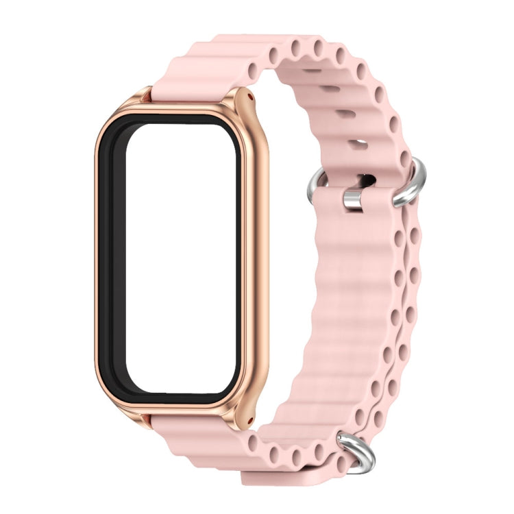 For Xiaomi Smart Band 8 Active / Redmi Band 2 Mijobs Metal Shell Ocean Silicone Watch Band(Pink Rose Gold) - Watch Bands by MIJOBS | Online Shopping South Africa | PMC TechLife | Buy Now Pay Later Mobicred