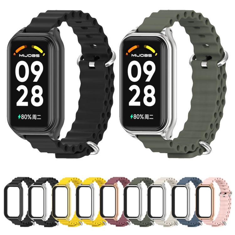 For Xiaomi Smart Band 8 Active / Redmi Band 2 Mijobs Metal Shell Ocean Silicone Watch Band(Dark Blue Silver) - Watch Bands by MIJOBS | Online Shopping South Africa | PMC TechLife | Buy Now Pay Later Mobicred