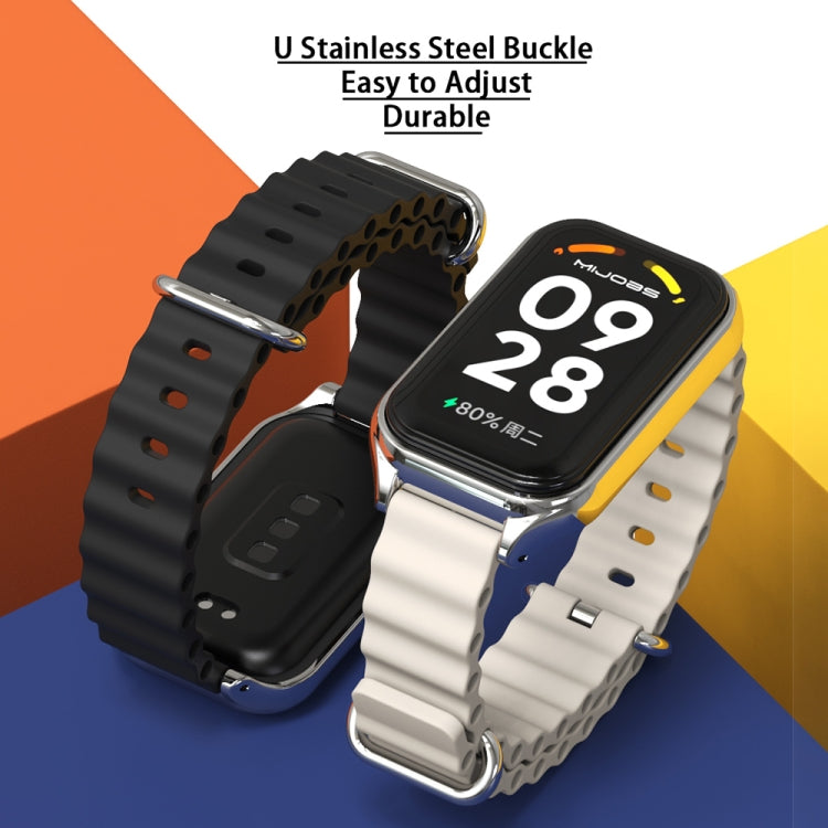 For Xiaomi Smart Band 8 Active / Redmi Band 2 Mijobs Metal Shell Ocean Silicone Watch Band(Grey Silver) - Watch Bands by MIJOBS | Online Shopping South Africa | PMC TechLife | Buy Now Pay Later Mobicred