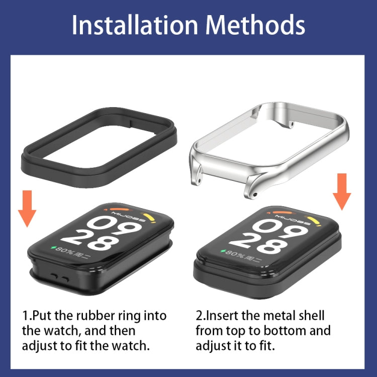 For Xiaomi Smart Band 8 Active / Redmi Band 2 Mijobs Metal Shell Ocean Silicone Watch Band(khaki Green Silver) - Watch Bands by MIJOBS | Online Shopping South Africa | PMC TechLife | Buy Now Pay Later Mobicred