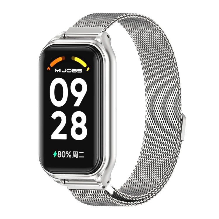 For Xiaomi Smart Band 8 Active / Redmi Band 2 Mijobs Metal Shell + Milan Magnetic Metal Watch Band(Silver) - Watch Bands by MIJOBS | Online Shopping South Africa | PMC TechLife | Buy Now Pay Later Mobicred