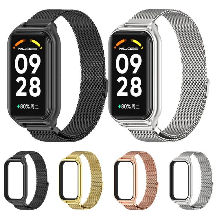 For Xiaomi Smart Band 8 Active / Redmi Band 2 Mijobs Metal Shell + Milan Magnetic Metal Watch Band(Silver) - Watch Bands by MIJOBS | Online Shopping South Africa | PMC TechLife | Buy Now Pay Later Mobicred