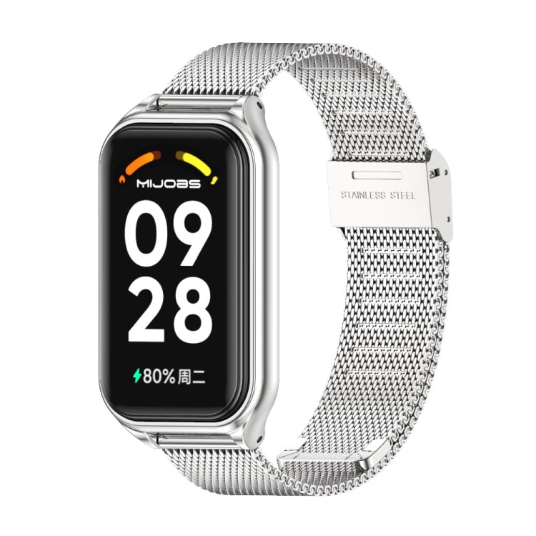 For Xiaomi Smart Band 8 Active / Redmi Band 2 Mijobs Metal Shell + Milan Buckle Metal Watch Band(Silver) - Watch Bands by MIJOBS | Online Shopping South Africa | PMC TechLife | Buy Now Pay Later Mobicred