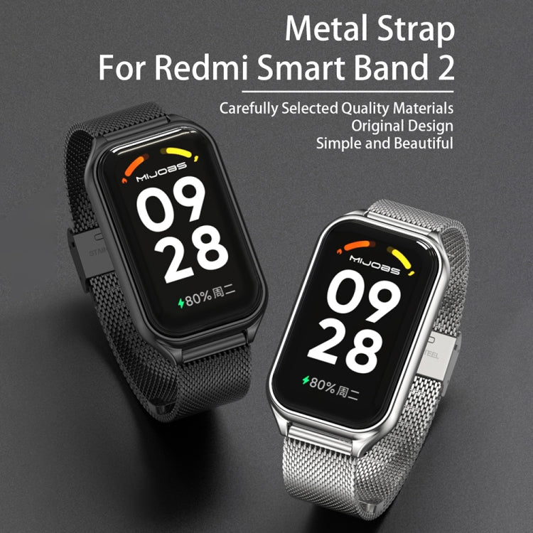 For Xiaomi Smart Band 8 Active / Redmi Band 2 Mijobs Metal Shell + Milan Buckle Metal Watch Band(Silver) - Watch Bands by MIJOBS | Online Shopping South Africa | PMC TechLife | Buy Now Pay Later Mobicred