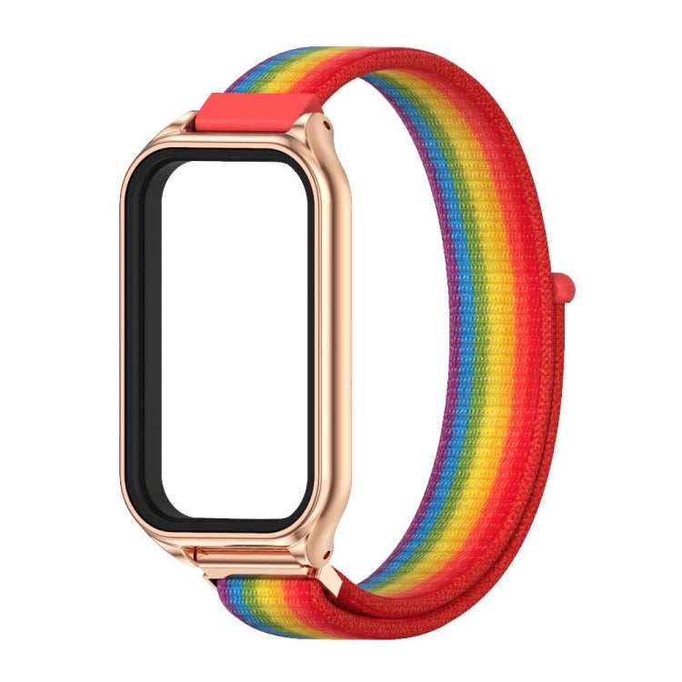 For Xiaomi Smart Band 8 Active / Redmi Band 2 Mijobs Metal Shell Breathable Nylon Loop Watch Band(Rainbow Rose Gold) - Watch Bands by MIJOBS | Online Shopping South Africa | PMC TechLife | Buy Now Pay Later Mobicred