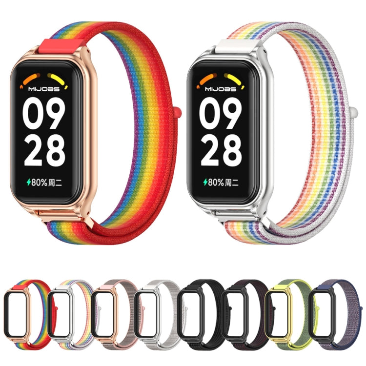 For Xiaomi Smart Band 8 Active / Redmi Band 2 Mijobs Metal Shell Breathable Nylon Loop Watch Band(Midnight Blue Black) - Watch Bands by MIJOBS | Online Shopping South Africa | PMC TechLife | Buy Now Pay Later Mobicred