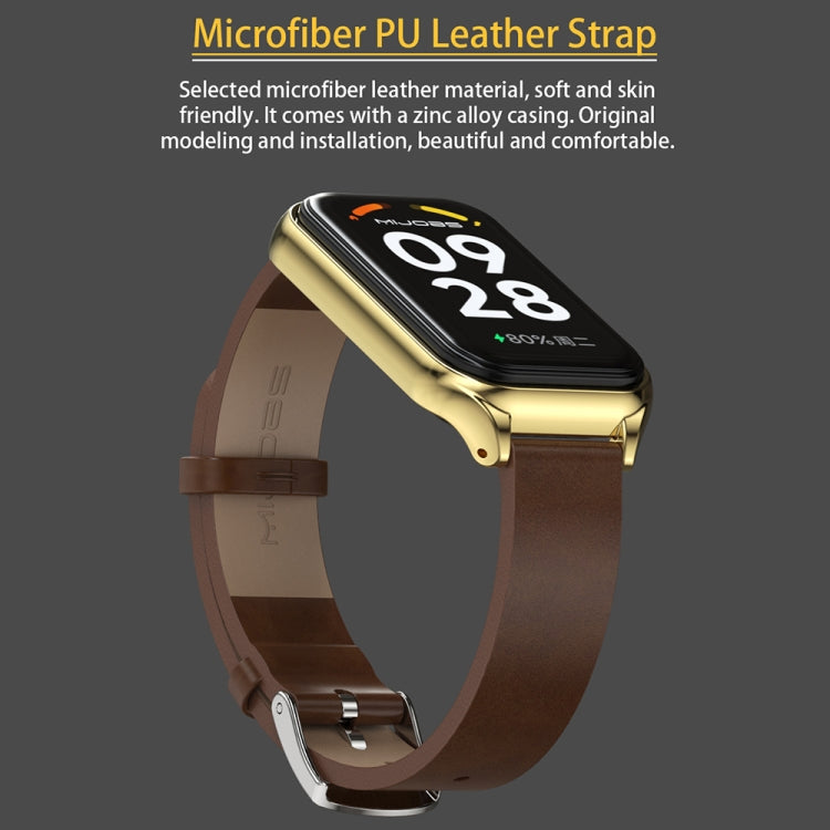 For Xiaomi Smart Band 8 Active / Redmi Band 2 Mijobs Metal Shell Genuine Leather Watch Band(Brown Gold) - Watch Bands by MIJOBS | Online Shopping South Africa | PMC TechLife | Buy Now Pay Later Mobicred