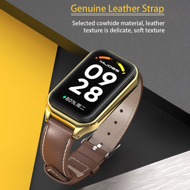 For Xiaomi Smart Band 8 Active / Redmi Band 2 Mijobs Metal Shell Genuine Leather Watch Band(Red Rose Gold) - Watch Bands by MIJOBS | Online Shopping South Africa | PMC TechLife | Buy Now Pay Later Mobicred