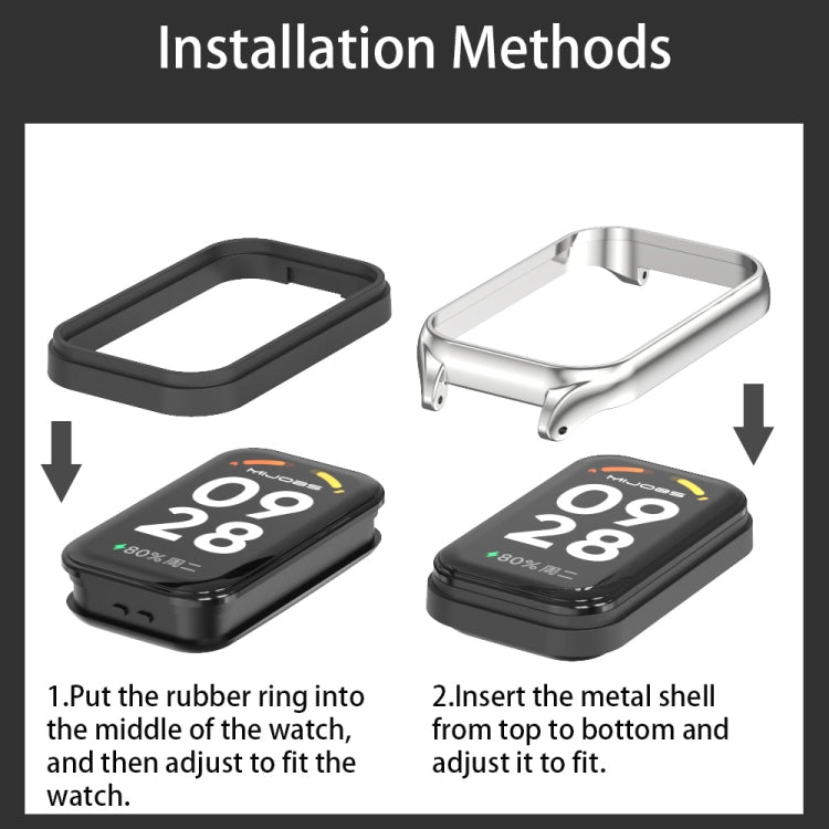 For Xiaomi Smart Band 8 Active / Redmi Band 2 Mijobs Metal Shell Genuine Leather Watch Band(White Silver) - free shipping - PMC TechLife - Order now!