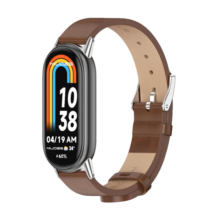 For Xiaomi Mi Band 8 / 9 / 9 NFC Mijobs Microfiber PU Leather Watch Band(Brown Silver) - Watch Bands by MIJOBS | Online Shopping South Africa | PMC TechLife | Buy Now Pay Later Mobicred