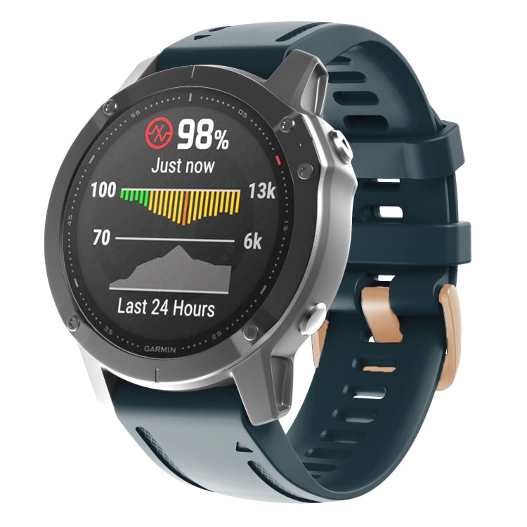 For Garmin Fenix 7S / 6S Pro / 5S Plus 20mm Rose Gold Buckle Silicone Watch Band(Navy Blue) - Watch Bands by PMC TechLife | Online Shopping South Africa | PMC TechLife