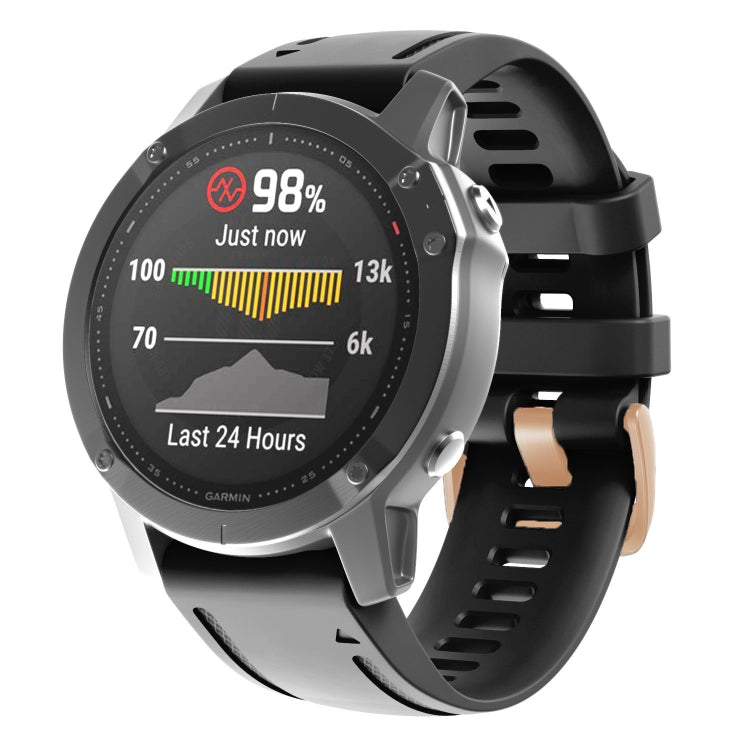 For Garmin Fenix 7S / 6S Pro / 5S Plus 20mm Rose Gold Buckle Silicone Watch Band(Black) - Watch Bands by PMC TechLife | Online Shopping South Africa | PMC TechLife